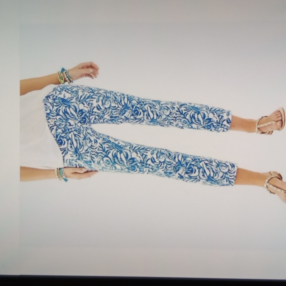 Lilly Pulitzer Sandie Stretch Crop Chino Pant Blue White Vacation Resort Sz 4